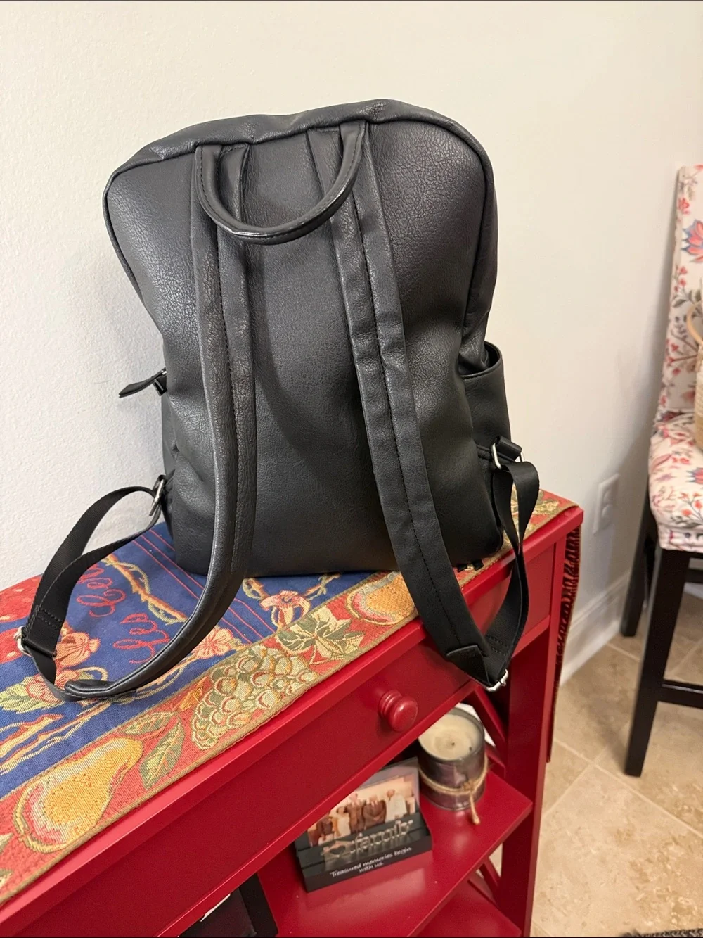 Kenneth Cole Reaction Black Vegan Leather Backpack with Front Zip